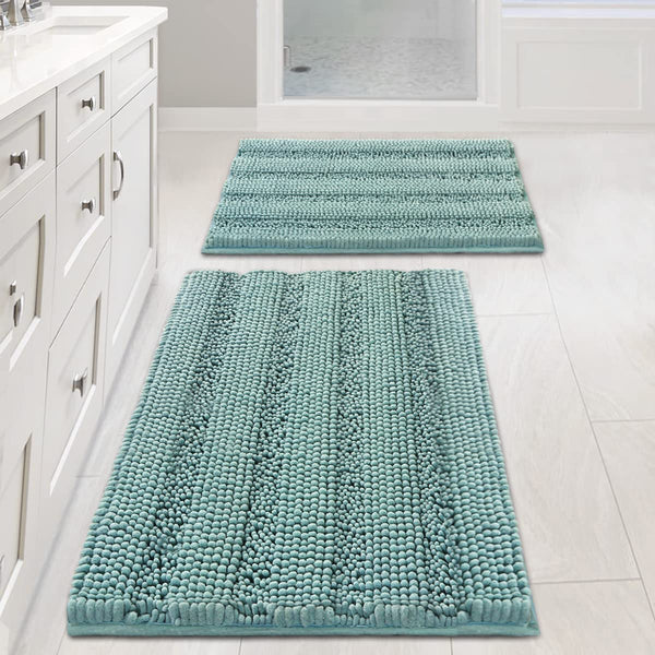 Chenille Striped Bathroom Rugs