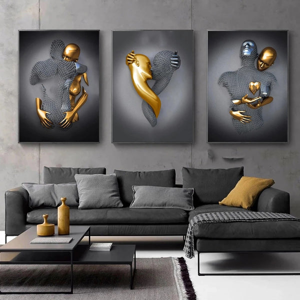 Canvas Wall Art - Gold Metal Figure Statue