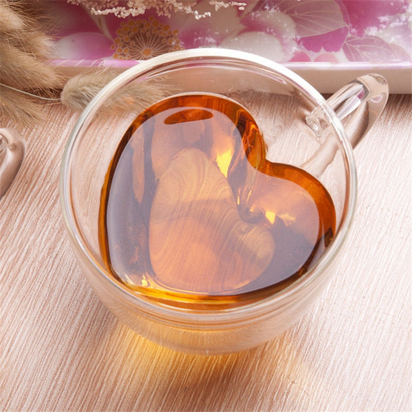 Double Glass Heart Shaped Mug